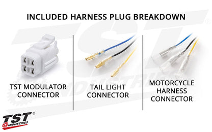 Plug breakdown of the included Yamaha TW200 specific wire harness.