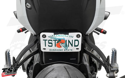 TST Low-Mount Fender Eliminator shown with the TST Low-Profile License Plate Light - sold separately.
