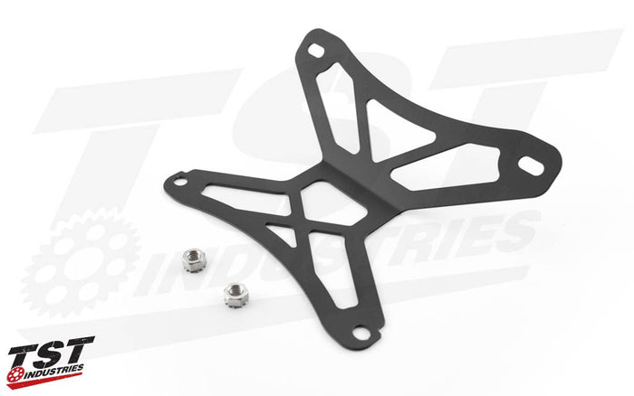 Laser cut steel construction with black powder coat finish.