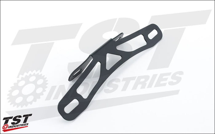 Laser cut steel construction with a black powder coat finish.