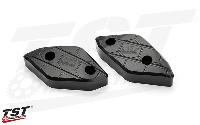 CNC machined delrin sliders mount into the fairing gap to protect your frame, engine, fairings, and more.
