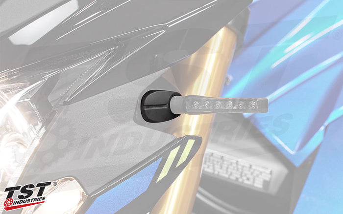 TST Front Pod Turn Signal Mount Adapters on the 2017 Suzuki GSX-S750.
