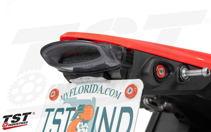 CRF300L Integrated Tail Light & Fender Eliminator shown with the TST LED License Plate Light - sold separately.