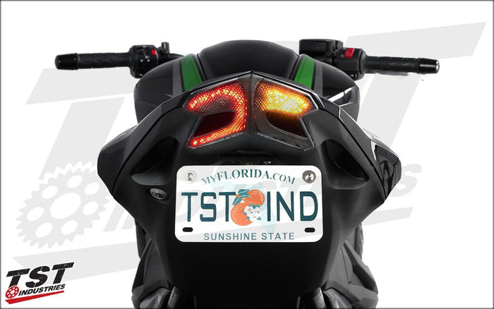 Kawasaki Z800 turn signal engaged.