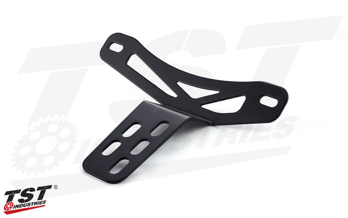 Laser cut steel bracket with black powder coat finish.