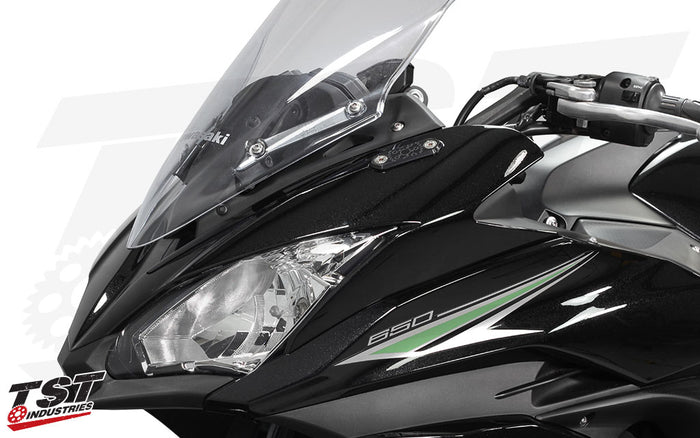 TST Mirror Block Off Plates on the 2017+ Kawasaki Ninja 650.