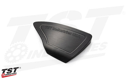 CNC machined aluminum features a durable black anodized finish.