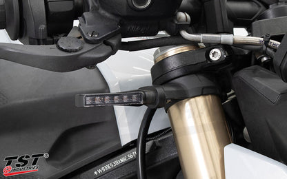 Securely fit aftermarket stud style turn signals using our TST Pod Turn Signal Mount Adapter Kit.
