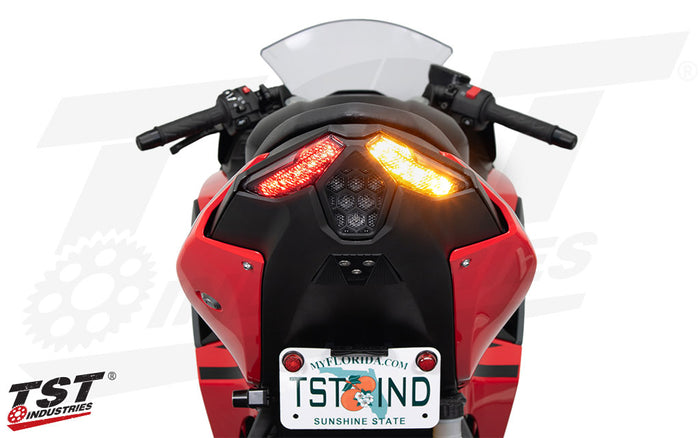 Built in turn signals eliminate the need for external turn signals on your Kawasaki Ninja 500 / Z500.