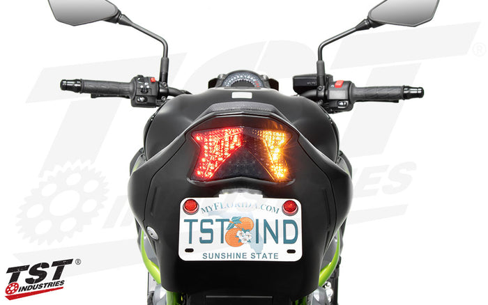 Built-in LED turn signals help to eliminate the bulk attached at the rear of your ZH2.