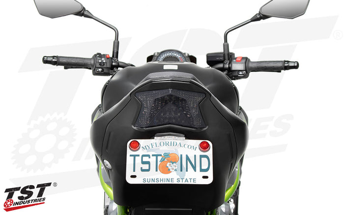 Unique lens design accentuates the body lines of the Kawasaki ZH2.