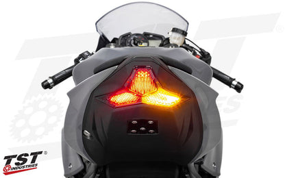 Unique lens design compliments the body lines of the Kawasaki tail.