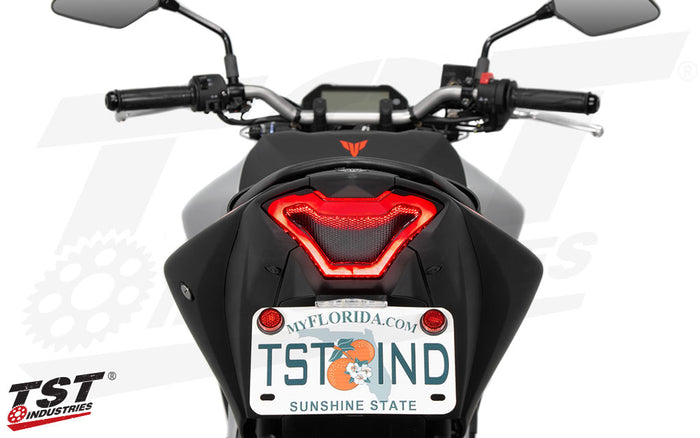 TST Programmable and Sequential LED Integrated Tail Light for Yamaha MT-03 2020 features a unique perimeter running light.