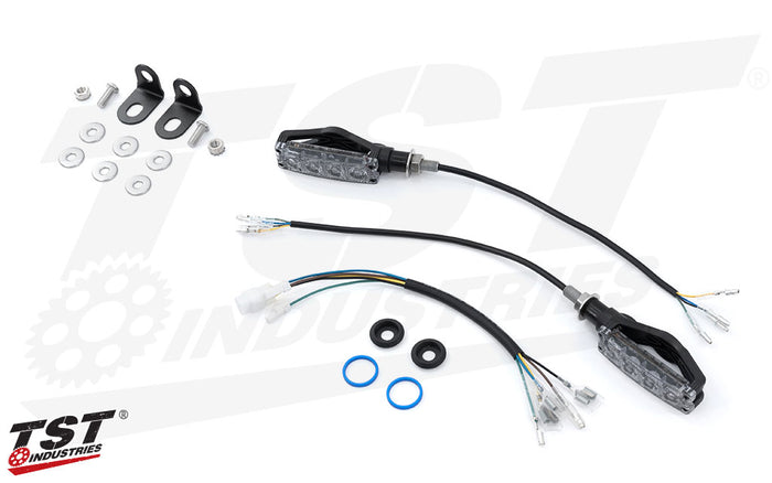 What's included in the TST Quadrix-D Rear Lighting Kit for Suzuki GSX-8S / GSX-8R (Blue anodized washers shown)