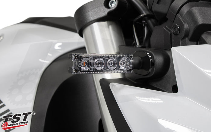 TST Quadrix Sequential LED Pod Turn Signals upgrade your motorcycle with a stylish design.