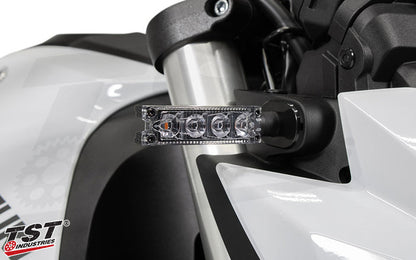 TST Quadrix Sequential LED Pod Turn Signals upgrade your motorcycle with a stylish design.