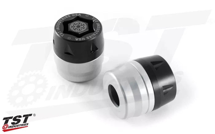 Anodized Silver Rear Axle Sliders from TST Industries.