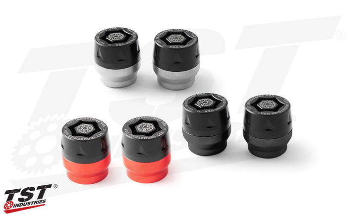 Available color options for the TST Universal Mini-Bike Axle Slider Kit.
