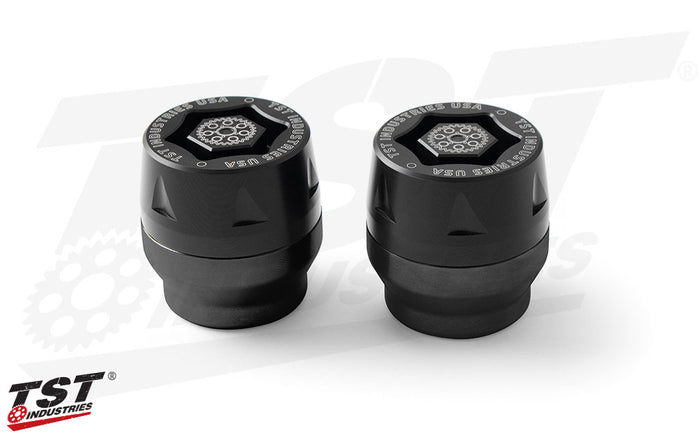 TST Industries Universal Mini-Bike Axle Sliders with a black anodized finish.