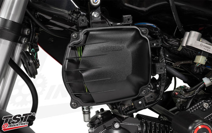 Replaces the OEM airbox cover for improved airflow.