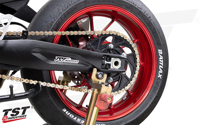 TST WORX 520 Lightweight Aluminum rear sprocket on the 2024 Suzuki GSX-8R.