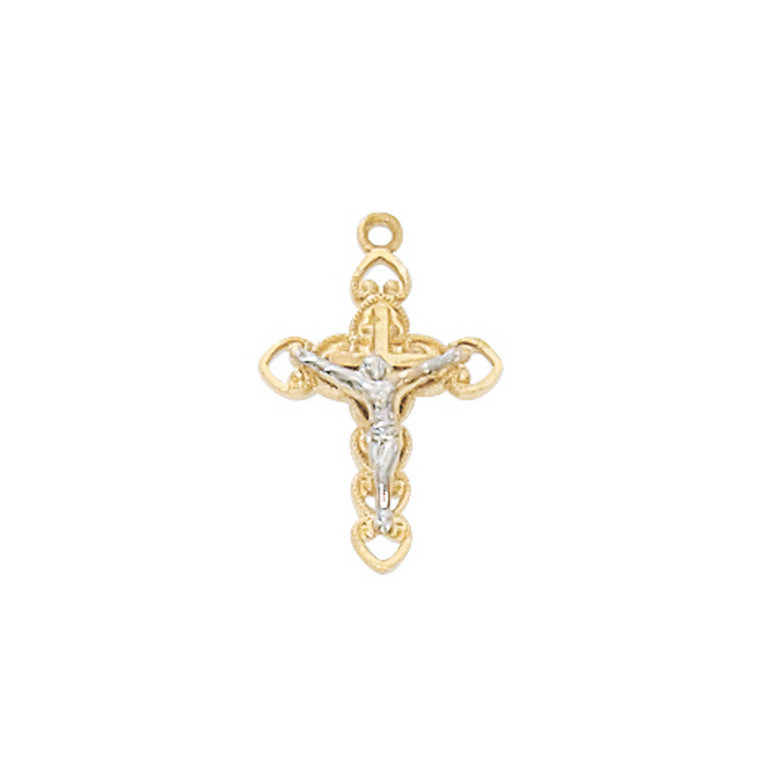 Two-Tone Crucifix Necklace on 16" Chain