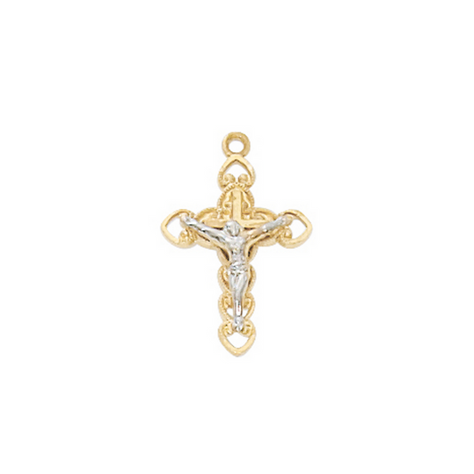 Two-Tone Crucifix Necklace on 16" Chain