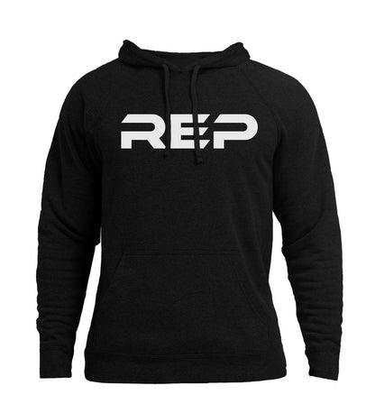 The REP Fitness Unisex Daily Driver 2.0 Pull Over Hoodie in Black/White front, flat lay