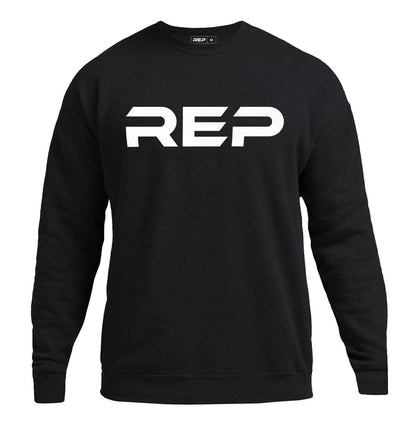 The REP Fitness Unisex Daily Driver Crewneck Sweatshirt in Black/White front