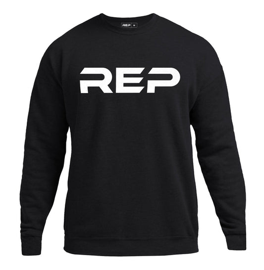 The REP Fitness Unisex Daily Driver Crewneck Sweatshirt in Black/White front
