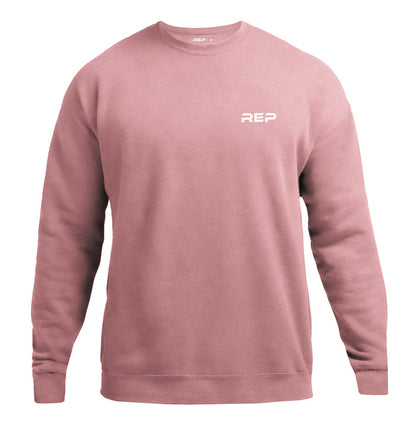 The REP Fitness Unisex REP® Crewneck Sweatshirt in Dusty Mauve/White front
