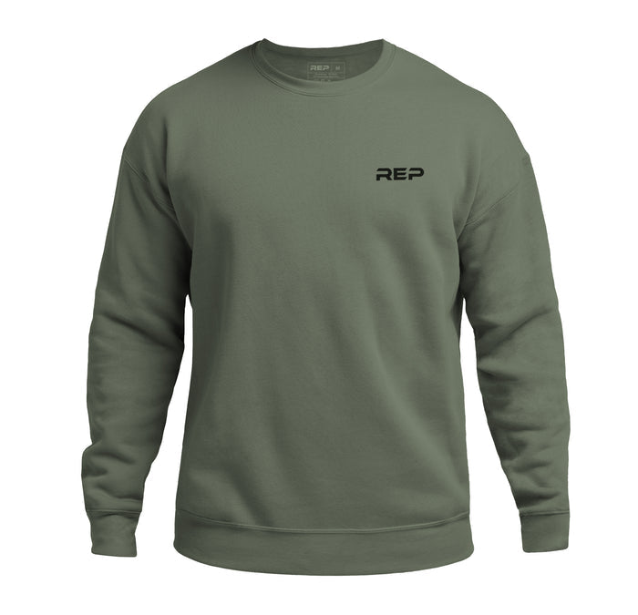The REP Fitness Unisex REP® Crewneck Sweatshirt in Olive/Black front