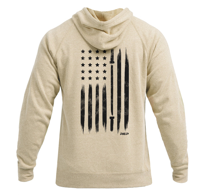 The REP Fitness Unisex USA Pull Over Hoodie in Heather Stone/Black back