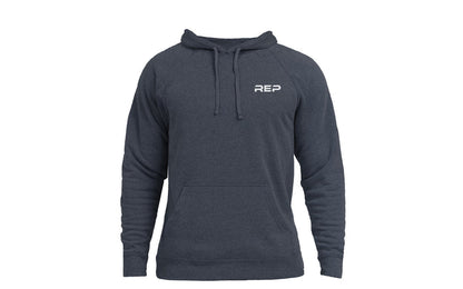 The REP Fitness Unisex USA Pull Over Hoodie in Heather Navy/White front, flat lay