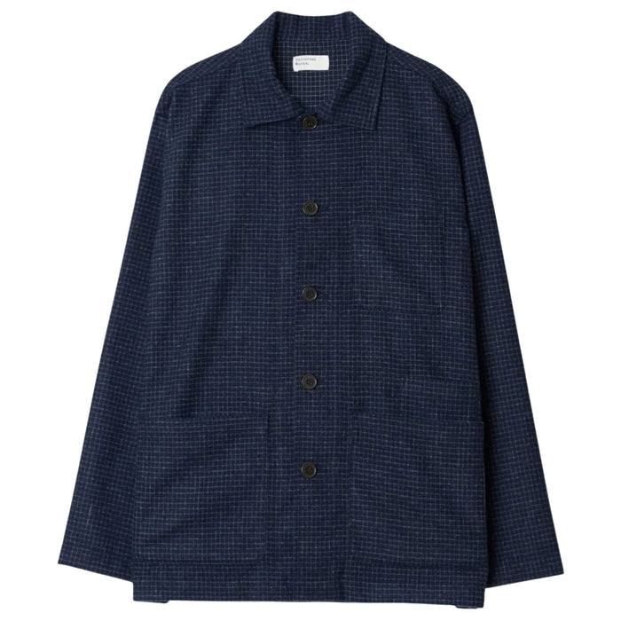 Universal Works Bobby Wool Mix Bakers Overshirt - Navy Check