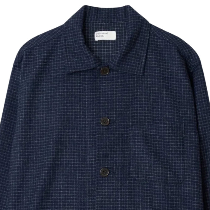 Universal Works Bobby Wool Mix Bakers Overshirt - Navy Check