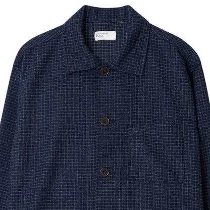 Universal Works Bobby Wool Mix Bakers Overshirt - Navy Check