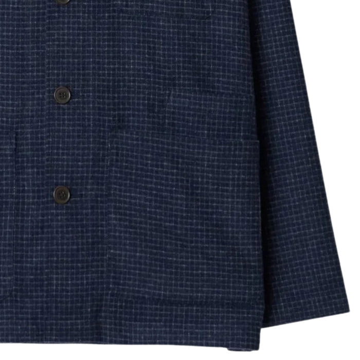 Universal Works Bobby Wool Mix Bakers Overshirt - Navy Check