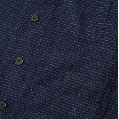 Universal Works Bobby Wool Mix Bakers Overshirt - Navy Check
