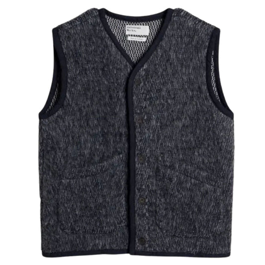 Universal Works Lancaster Gilet Losso Mohair Mix - Navy/Grey