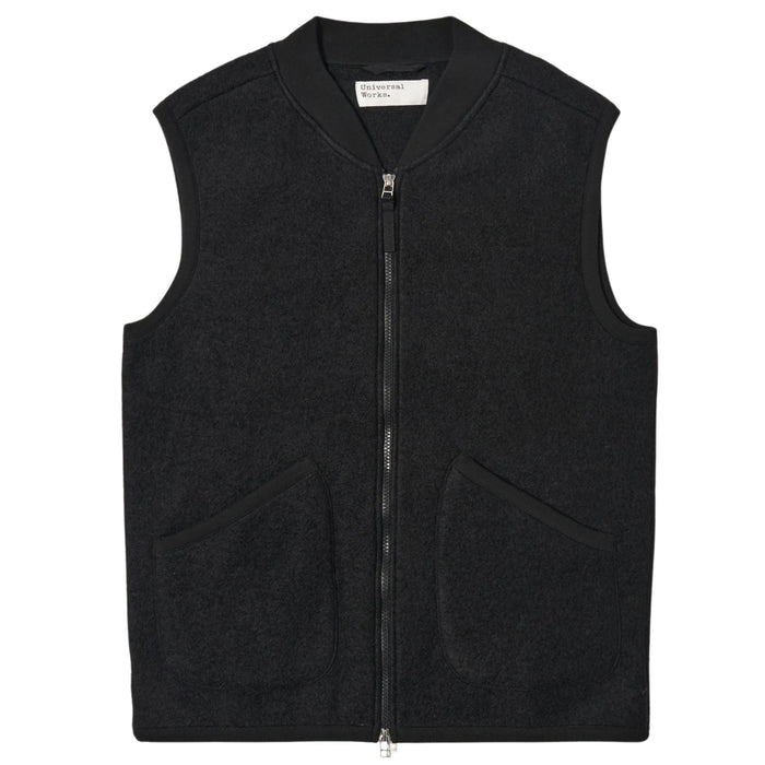 Universal Works Zip Waistcoat Wool Fleece - Black