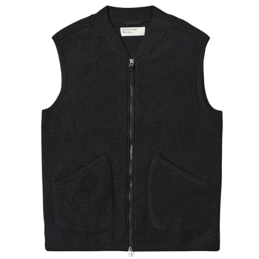 Universal Works Zip Waistcoat Wool Fleece - Black