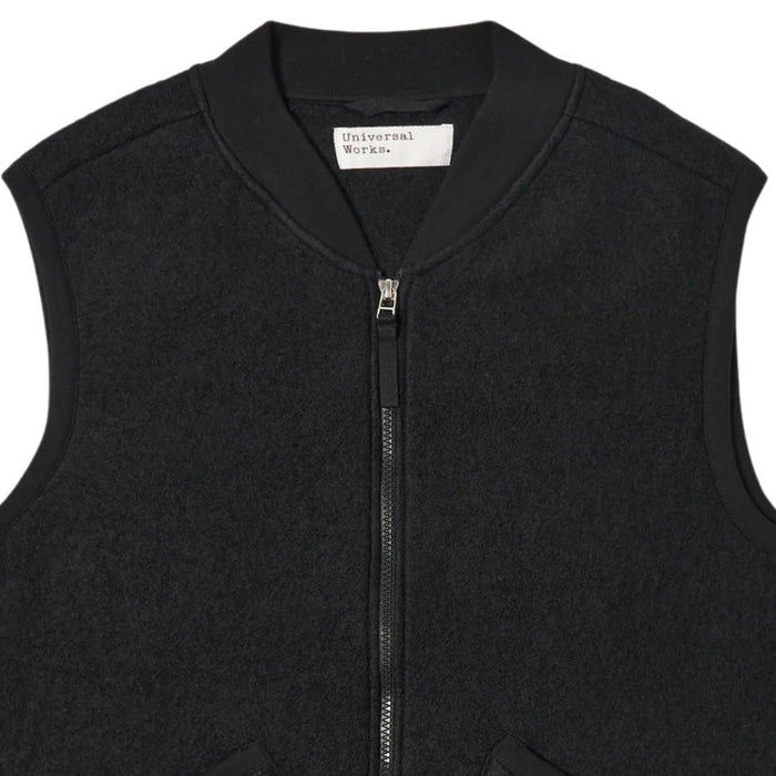 Universal Works Zip Waistcoat Wool Fleece - Black