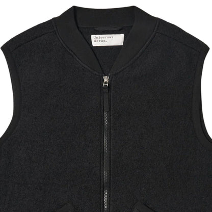 Universal Works Zip Waistcoat Wool Fleece - Black