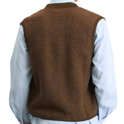 Universal Works Zip Waistcoat Wool Fleece - Cacao