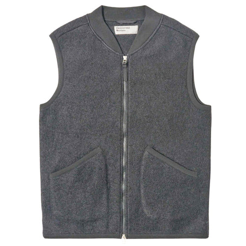 Universal Works Zip Waistcoat Wool Fleece - Grey Marl