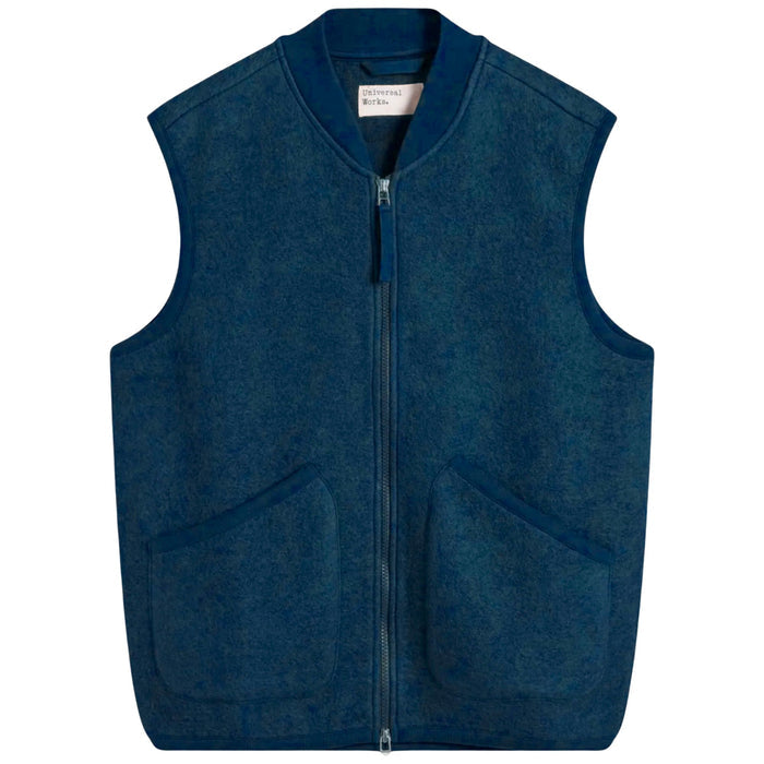 Universal Works Zip Waistcoat Wool Fleece - Indigo