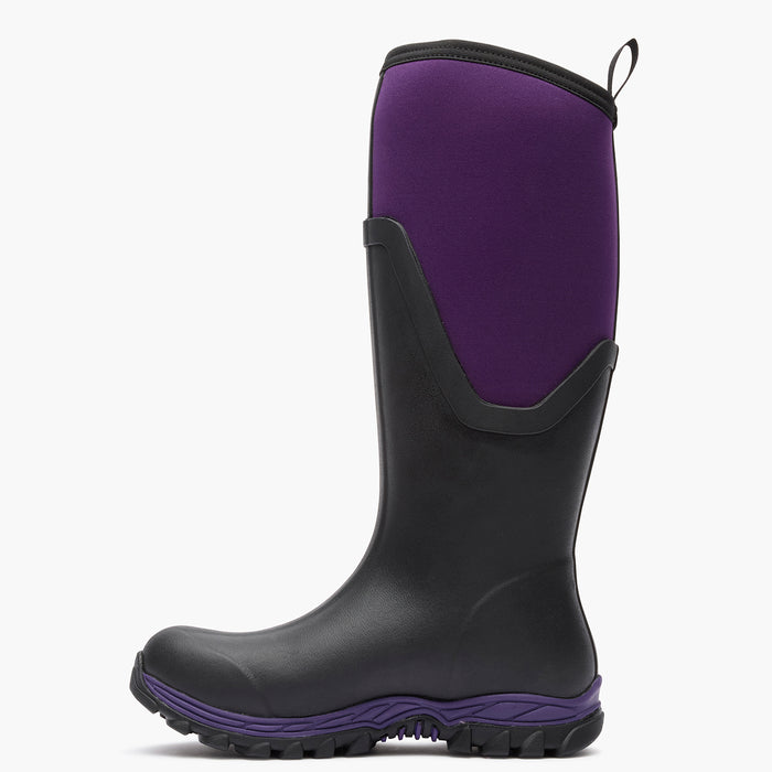 Black and purple rubber boot on a white background