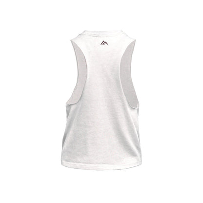 The REP Fitness Women's Daily Driver Cropped Dual-Blend Tank in Heather White/Cocoa back