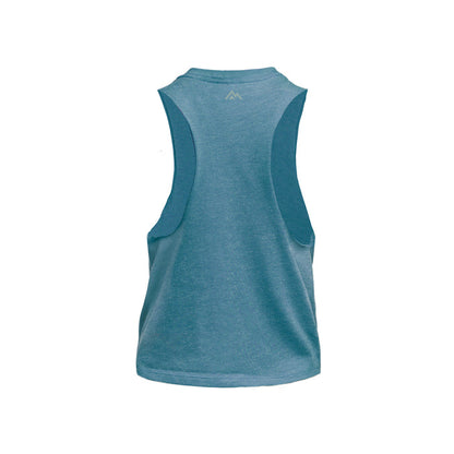 The REP Fitness Women's Daily Driver Cropped Dual-Blend Tank in Heather Teal/Aqua Gray back